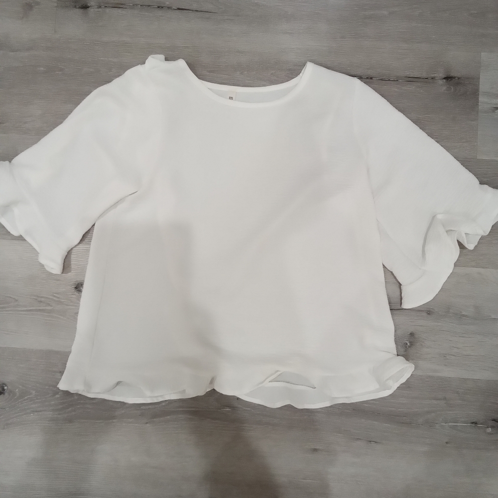 MTS White Flutter Blouse